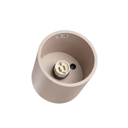 Plafonnier Cylindre LED taupe, détail de la douille et du support