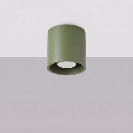 Plafonnier Cylindre LED vert olive, vue en situation sur fond clair