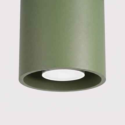 Plafonnier Cylindre LED vert olive, packshot de trois quarts