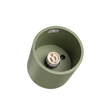 Plafonnier Cylindre LED vert olive, détail de la douille et du support