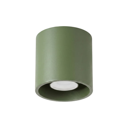 Plafonnier Cylindre LED vert olive, packshot sur fond blanc