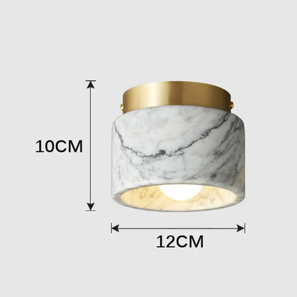 Schéma des cotes du plafonnier cylindre en marbre, 12 cm de diamètre et 10 cm de hauteur