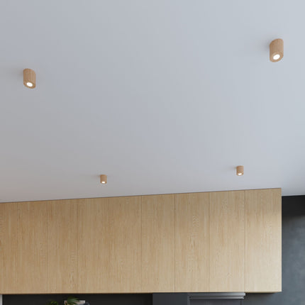 Plafonnier Cylindrique en Bois Naturel dans un intérieur contemporain