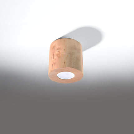 Plafonnier Cylindrique en Bois Naturel, faisceau dirigé vers le bas