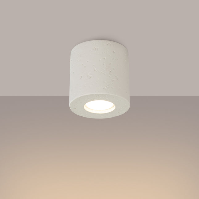 Plafonnier Cylindrique en Béton Beige, lumière allumée