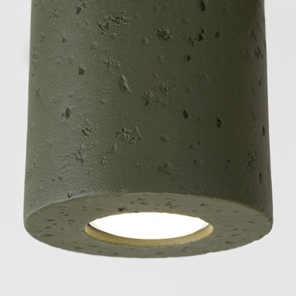 Plafonnier Cylindrique en Béton Vert Olive, vue de détail