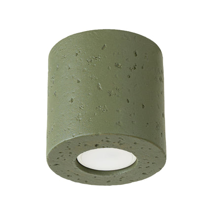 Plafonnier Cylindrique en Béton Vert Olive, packshot sur fond blanc