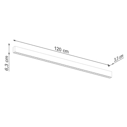 Schéma des dimensions du Plafonnier Design Poutre : 120 cm de long
