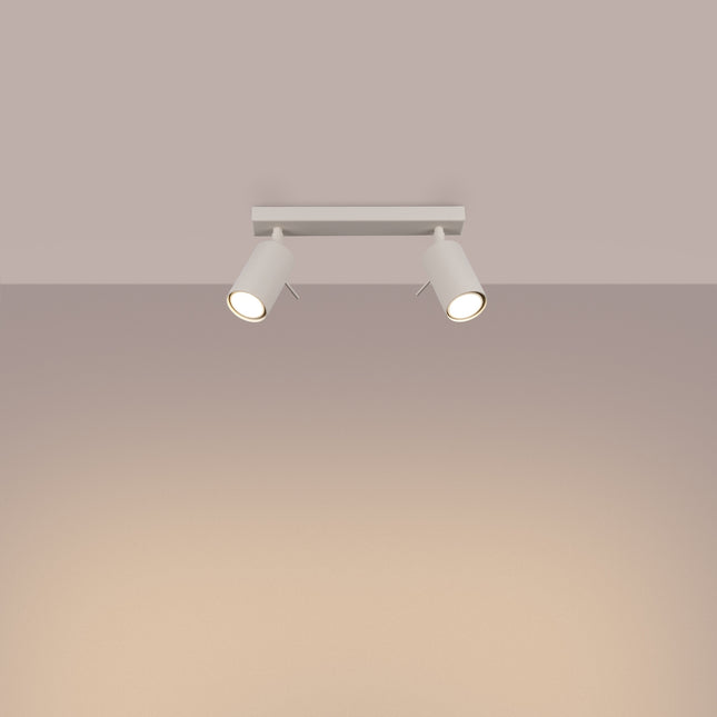 Plafonnier Directionnel 2 Spots LED Beige, lumière allumée