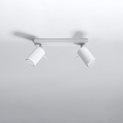 Plafonnier directionnel 2 spots LED blanc éclairant un salon