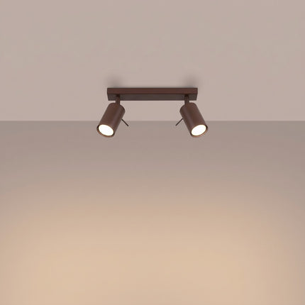 Plafonnier Directionnel 2 Spots LED Brun Chocolat, lumière allumée