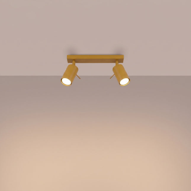 Plafonnier Directionnel 2 Spots LED Jaune Ambré, lumière allumée