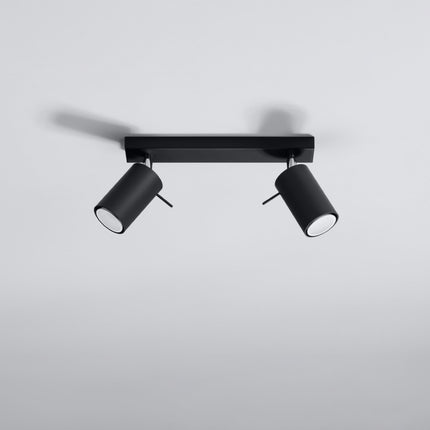 Plafonnier directionnel 2 spots LED noir éclairant un salon