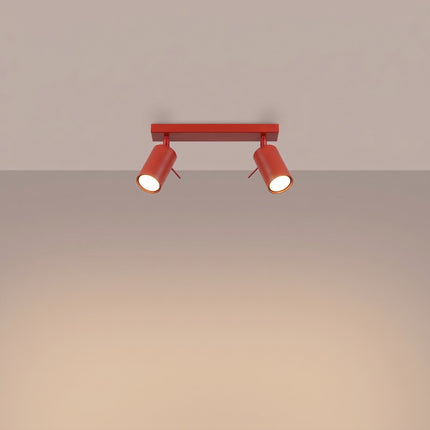 Plafonnier Directionnel 2 Spots LED Rouge Vif, lumière allumée