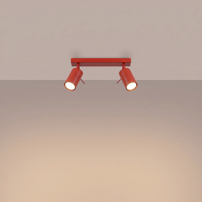 Plafonnier Directionnel 2 Spots LED Rouge Vif, lumière allumée