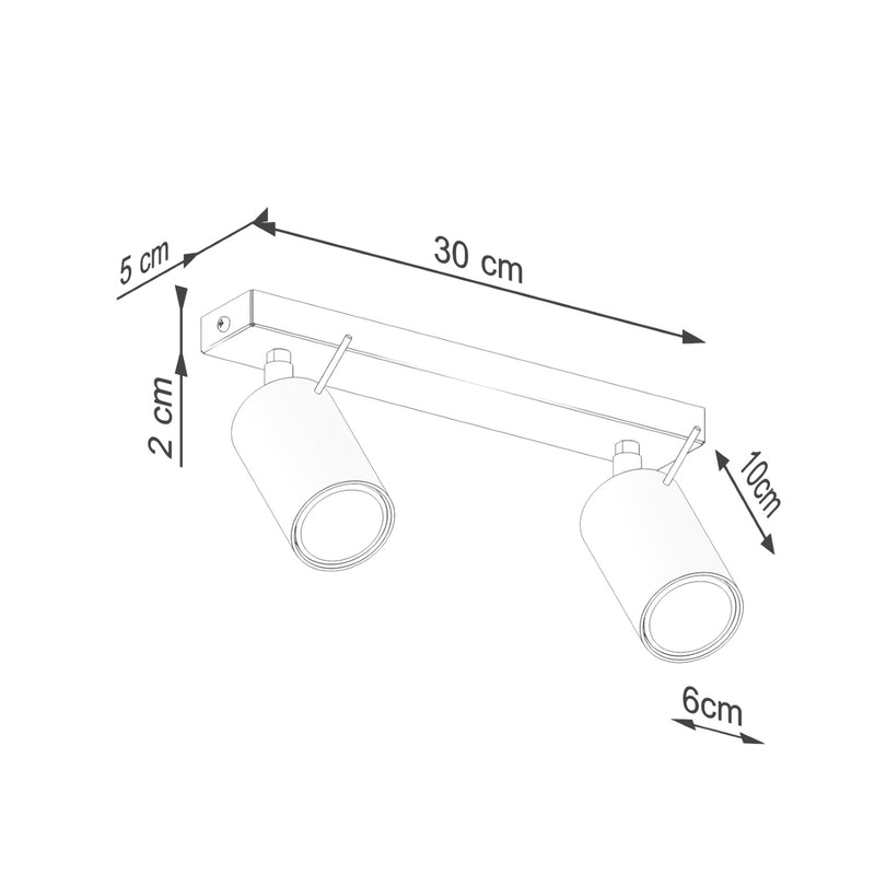 Dimensions Plafonnier Directionnel 2 Spots LED Vert Olive