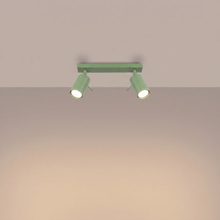 Plafonnier Directionnel 2 Spots LED Vert Sauge, lumière allumée