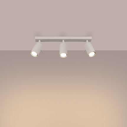 Plafonnier Directionnel 3 Spots LED Beige, lumière allumée