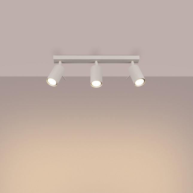 Plafonnier Directionnel 3 Spots LED Beige, lumière allumée