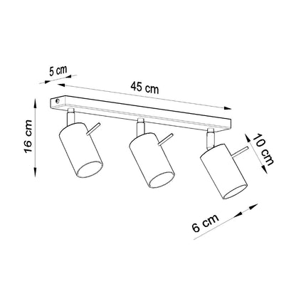 Barre de 3 spots orientables blancs diffusant la lumière