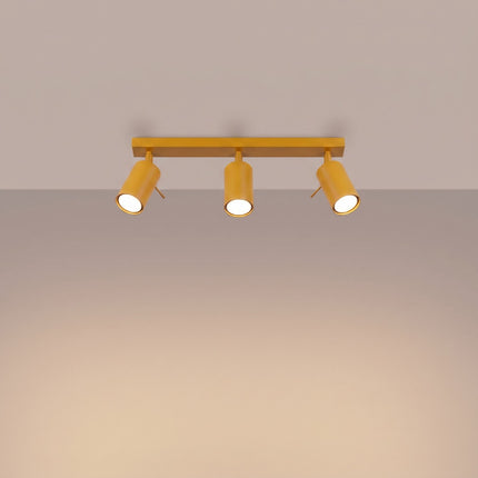 Plafonnier Directionnel 3 Spots LED Jaune Ambré, lumière allumée