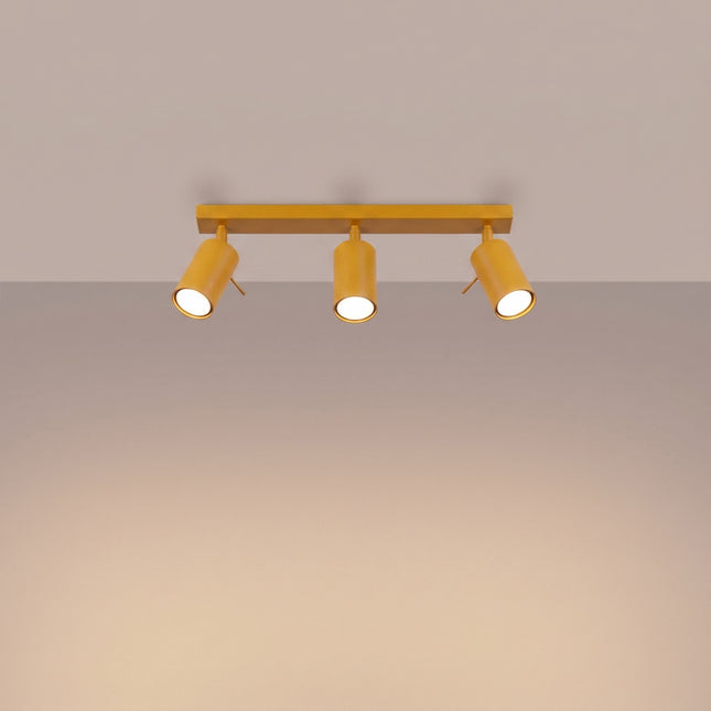 Plafonnier Directionnel 3 Spots LED Jaune Ambré, lumière allumée