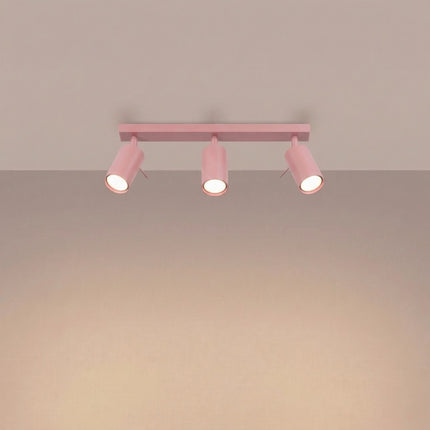 Plafonnier Directionnel 3 Spots LED Rose Poudré, lumière allumée