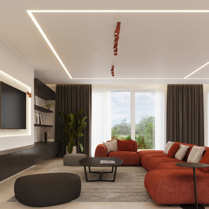 Plafonnier Directionnel 3 Spots LED Rouge Ocre, mise en situation
