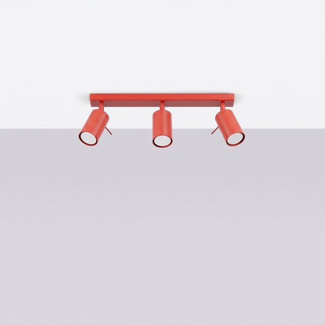 Plafonnier Directionnel 3 Spots LED Rouge Vif, vue en situation