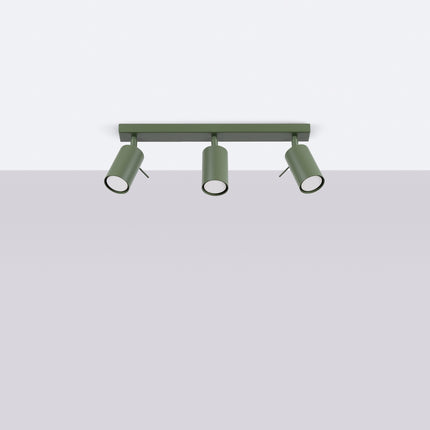 Plafonnier Directionnel 3 Spots LED Vert Olive, vue en situation