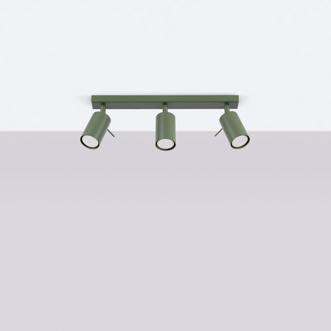 Plafonnier Directionnel 3 Spots LED Vert Olive, vue en situation