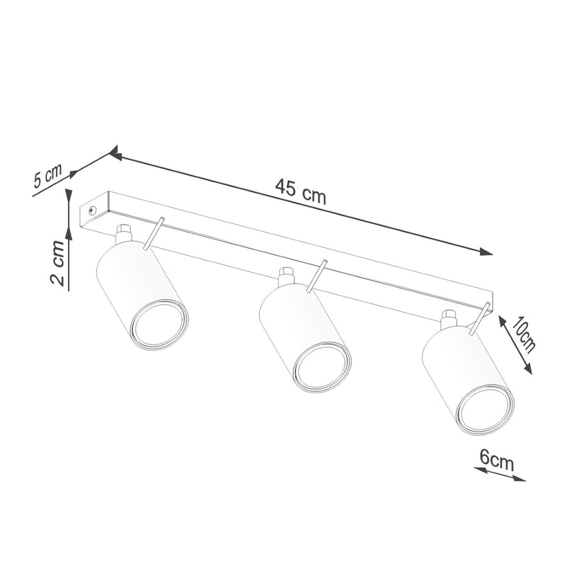 Dimensions Plafonnier Directionnel 3 Spots LED Vert Olive