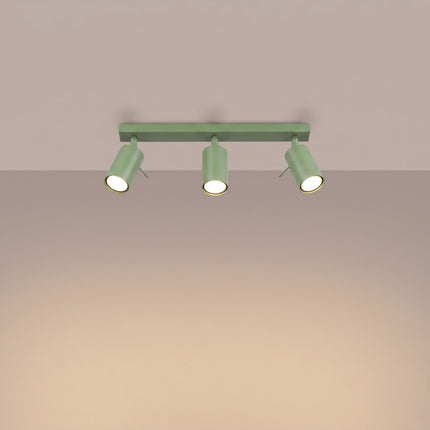 Plafonnier Directionnel 3 Spots LED Vert Sauge, lumière allumée