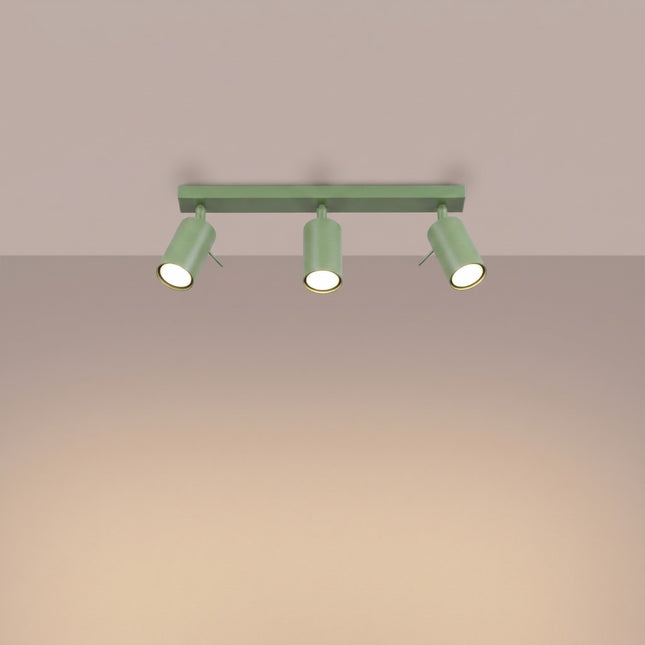 Plafonnier Directionnel 3 Spots LED Vert Sauge, lumière allumée