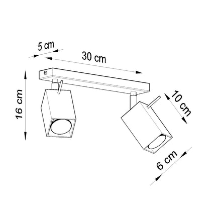 Barre de 2 spots carrés orientables blancs diffusant la lumière