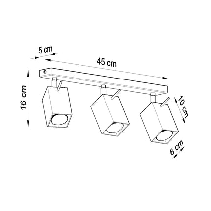 Barre de 3 spots carrés orientables noirs diffusant la lumière