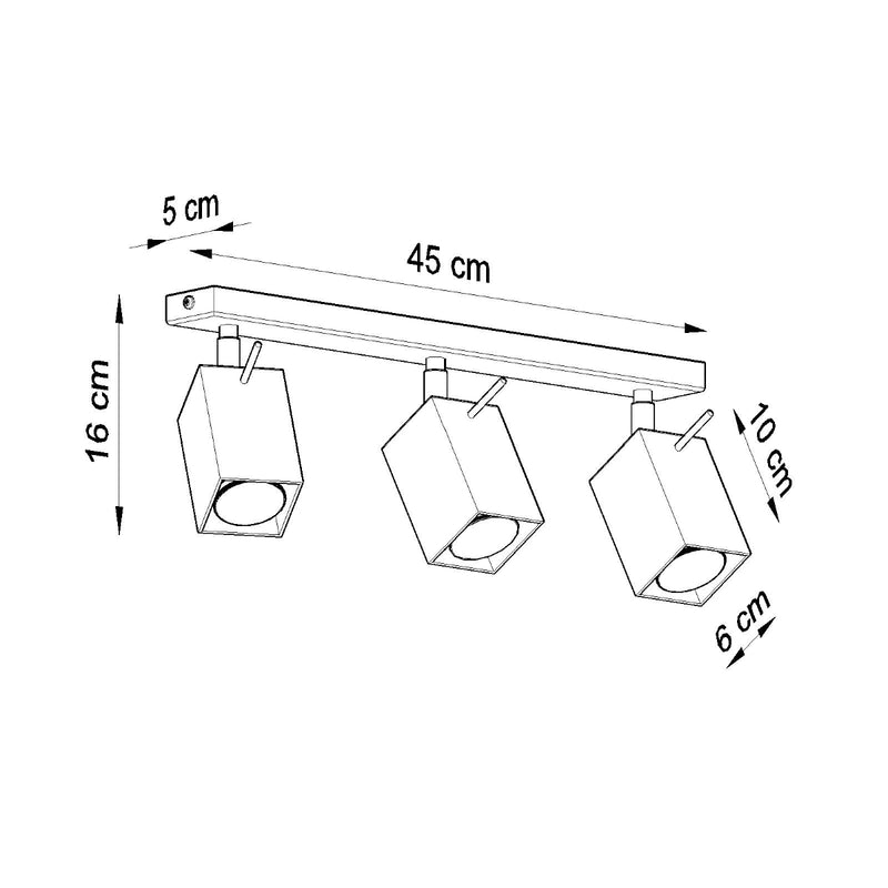Dimensions Directional Square Ceiling Light with 3 Black LED Spots