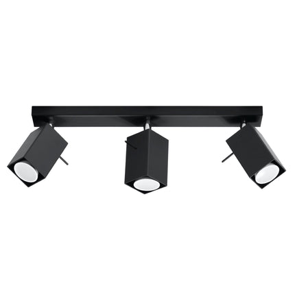 Plafonnier directionnel carré 3 spots en acier noir sur fond neutre