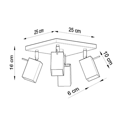 Platine de 4 spots carrés orientables blancs diffusant la lumière