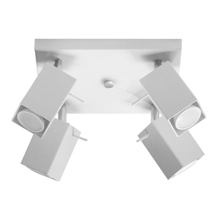 Plafonnier directionnel carré 4 spots en acier blanc sur fond neutre