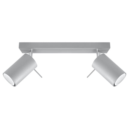 Plafonnier directionnelle 2 spots orientables gris en acier, vue de face sur fond neutre
