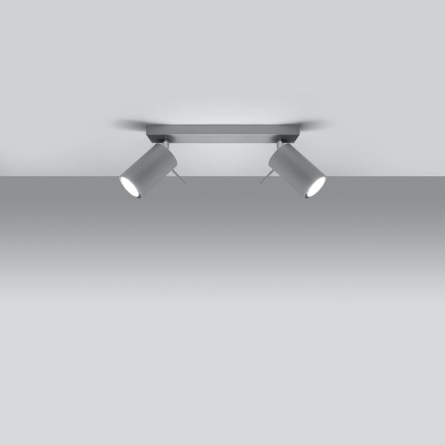 Plafonnier directionnelle 2 spots orientables gris installé dans une pièce lumineuse