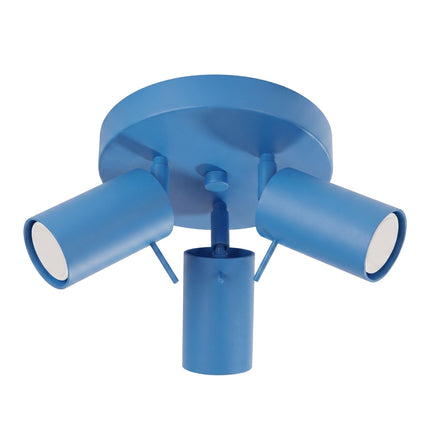 Plafonnier Directionnelle 3 Spots LED Acier Bleu Azur Orientable, packshot sur fond blanc