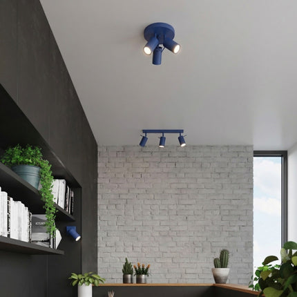 Plafonnier Directionnelle 3 Spots LED Acier Bleu Outremer Orientable, mise en situation