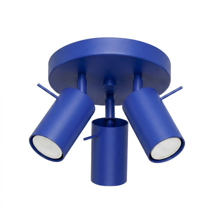 Plafonnier Directionnelle 3 Spots LED Acier Bleu Outremer Orientable, packshot sur fond blanc