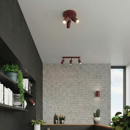 Plafonnier Directionnelle 3 Spots LED Acier Bordeaux Orientable, mise en situation