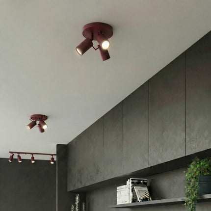 Plafonnier Directionnelle 3 Spots LED Acier Bordeaux Orientable, mise en situation 2