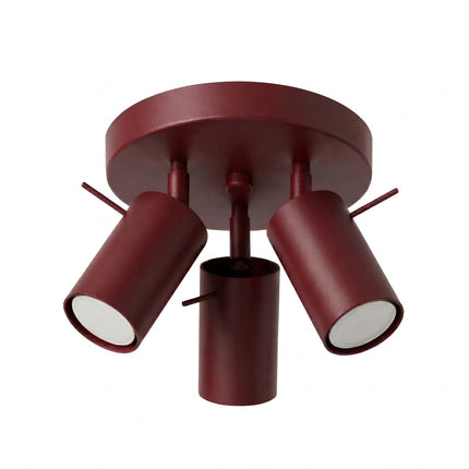 Plafonnier Directionnelle 3 Spots LED Acier Bordeaux Orientable, packshot sur fond blanc