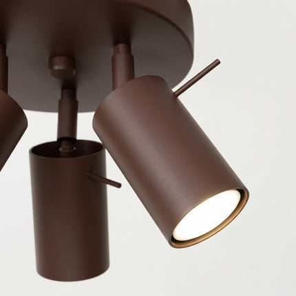 Plafonnier Directionnelle 3 Spots LED Acier Brun Chocolat Orientable, vue sur fond coloré