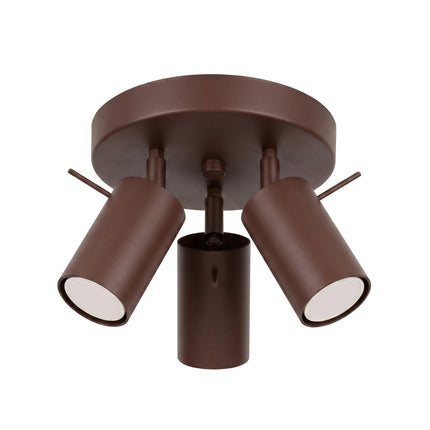 Plafonnier Directionnelle 3 Spots LED Acier Brun Chocolat Orientable, packshot sur fond blanc